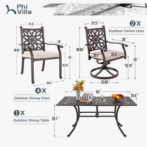 7-Pcs Patio Dining Set of Cast Aluminum Chairs and Rectangle Table-Phi Villa