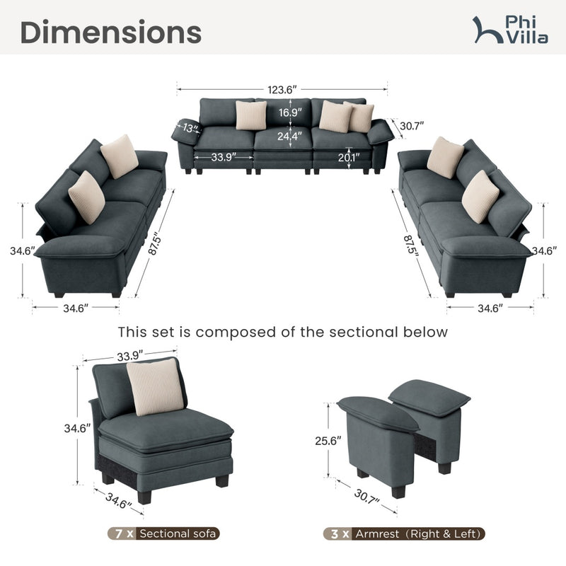 Phi Villa Living Room Chenille Cloud-like Couch Sofa Large Set