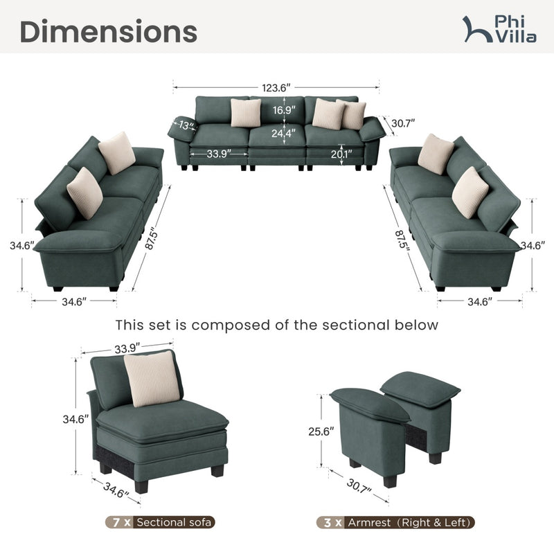 Phi Villa Living Room Chenille Cloud-like Couch Sofa Large Set