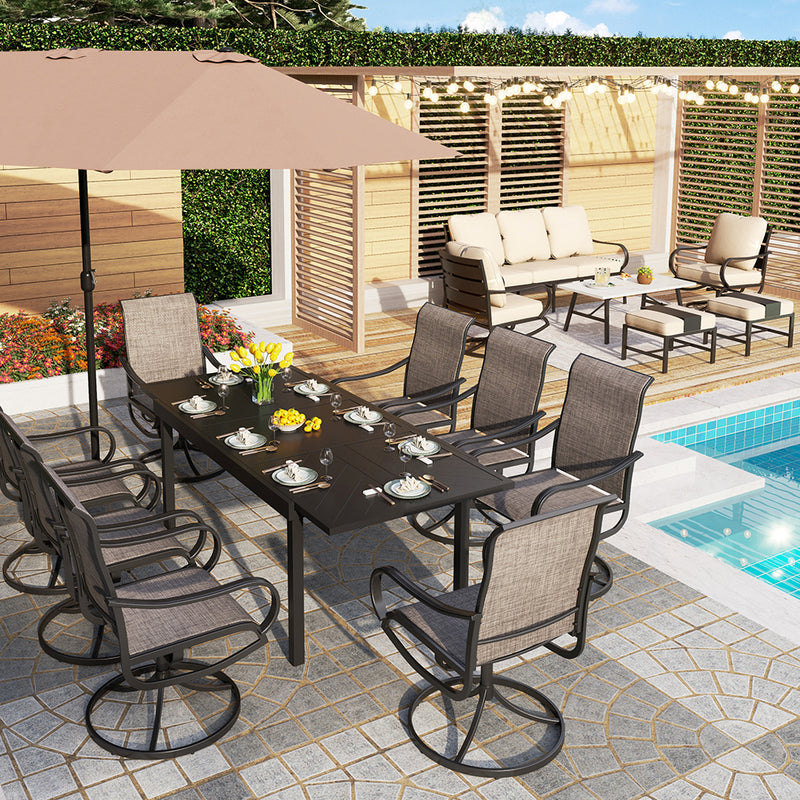 Phi Villa 15-Person Outdoor Patio Furniture Combination Set with Sofa Set, Dining Set, and Double Sided Umbrella
