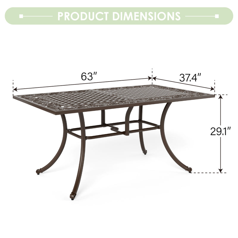 PHI VILLA 7-Piece Patio Elegant Steel Dining Set  with Rectangle/Round Table & Fixed Chairs