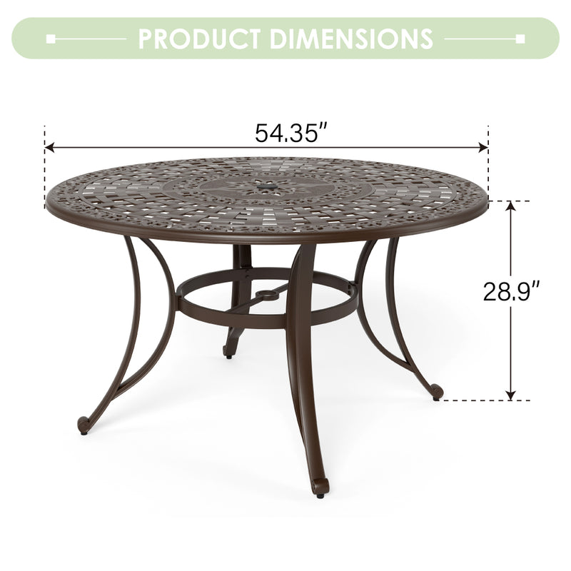 PHI VILLA 7-Piece Patio Elegant Steel Dining Set  with Rectangle/Round Table & Fixed Chairs