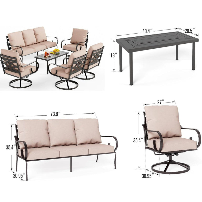 Phi Villa 7-Seater Outdoor Elegant Sofa Set With Cushions & Metal Coffee Table