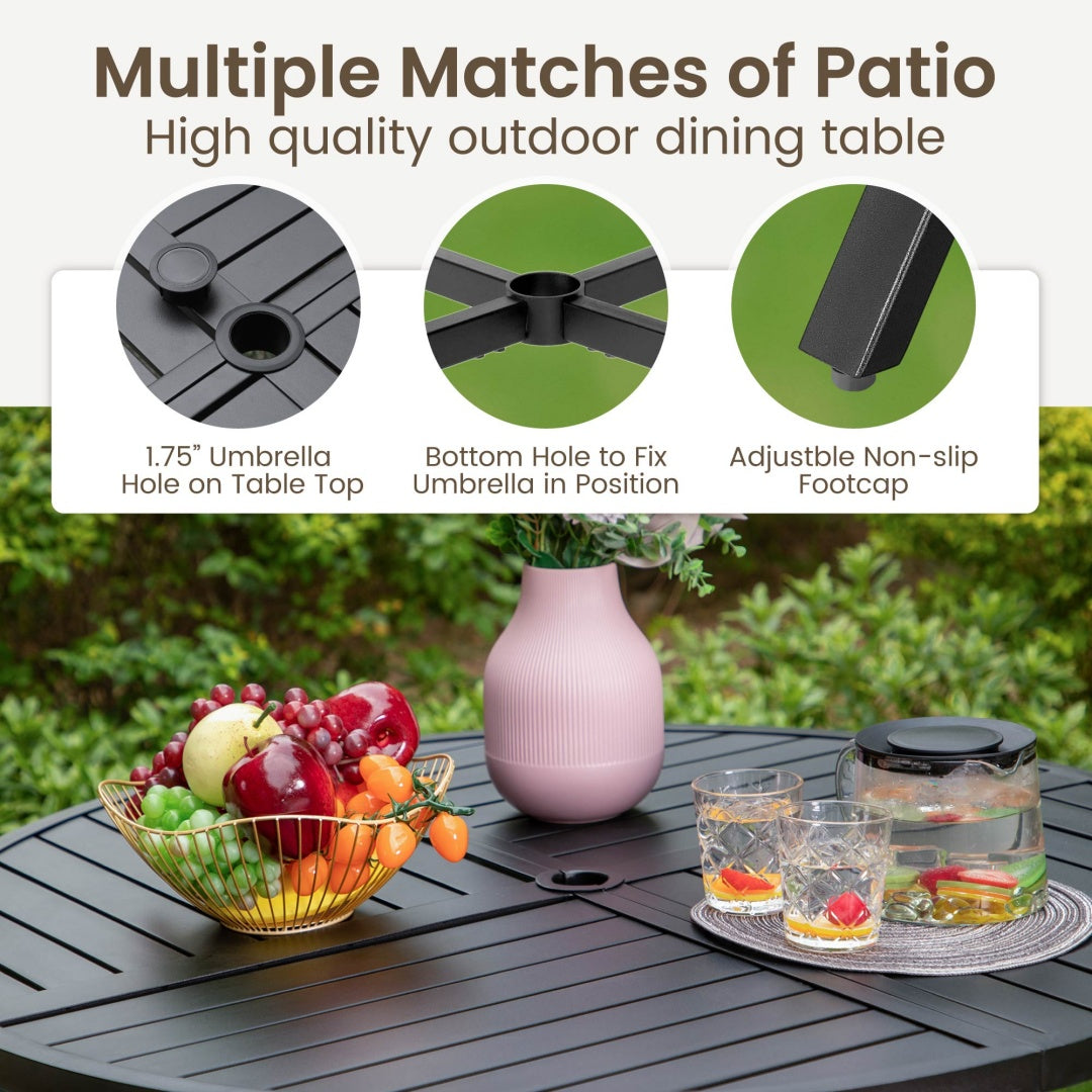 fill patio table umbrella hole Phi Villa 5-Piece Round Table Dining Set with Textilene Swivel Chairs