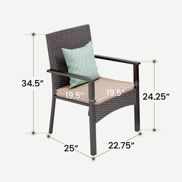 PHI VILLA Patio Wicker Rattan Haiti Chair Set of 2