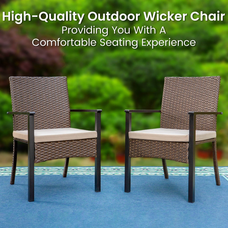 PHI VILLA Patio Wicker Rattan Haiti Chair Set of 2