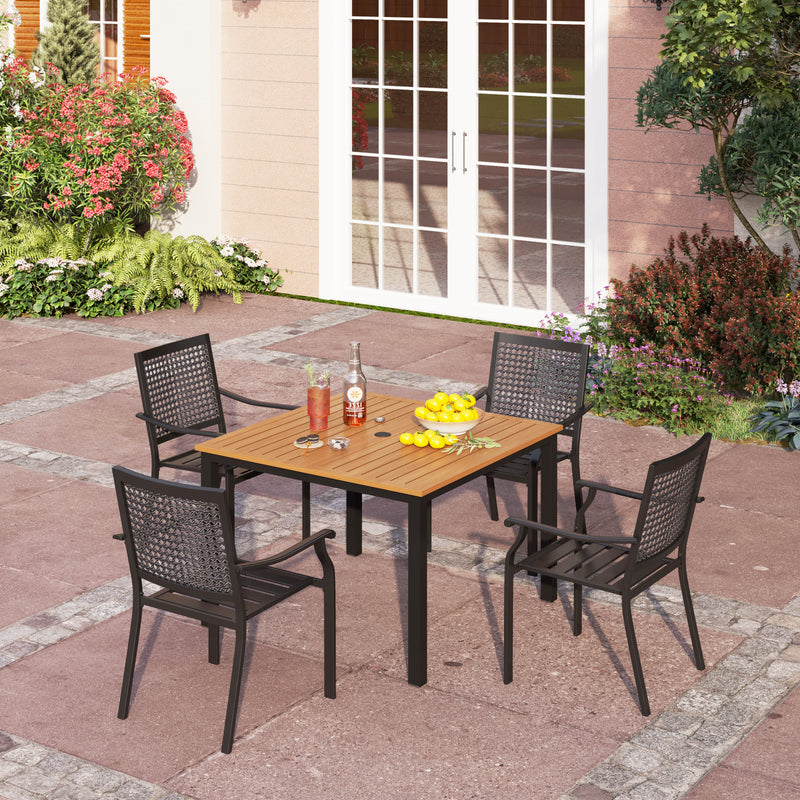 PHI VILLA 5-Piece Outdoor Dining Set 4 Fixed Stackable Chairs and Steel Square Table