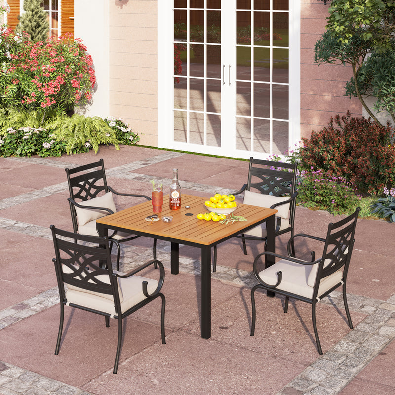 PHI VILLA 5-Piece Patio Dining Set 4 Fixed Steel Chairs and Dining Table