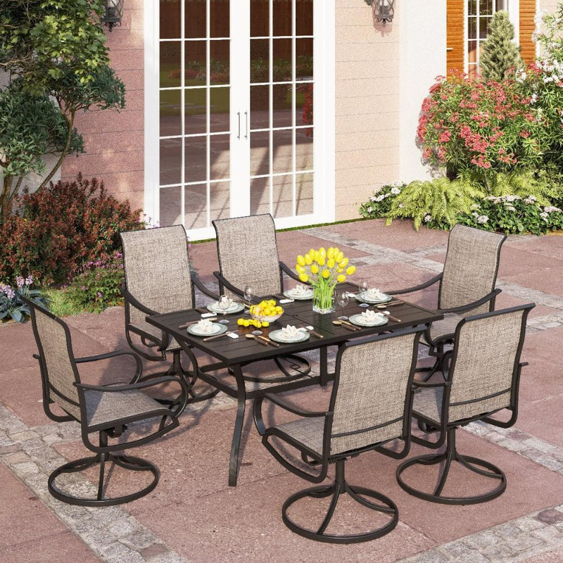 7-Piece Outdoor Dining Set with Textilene Swivel Chairs for Garden,Deck PHI VILLA