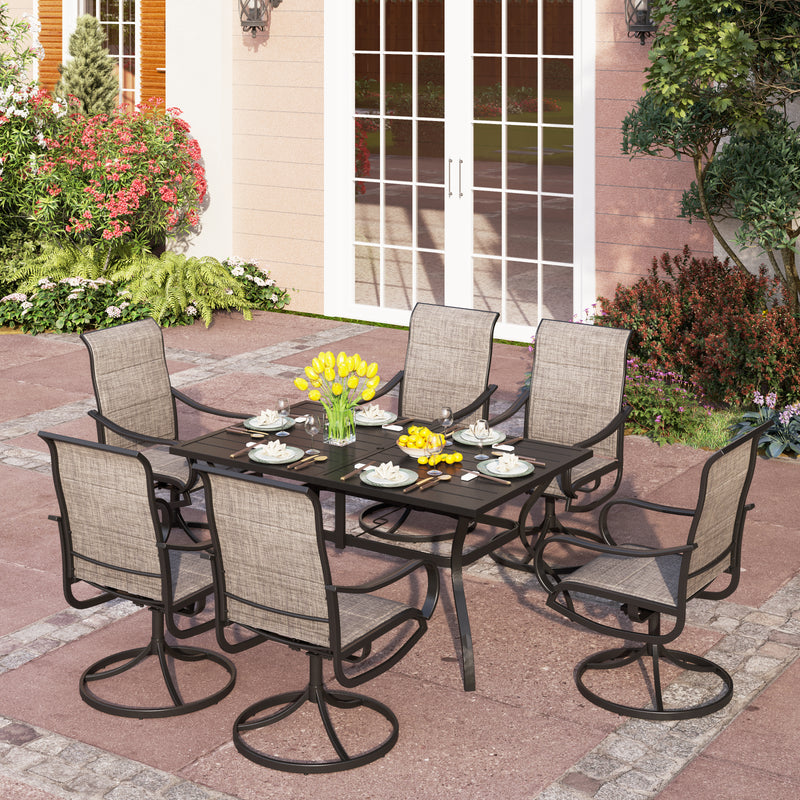 7-Piece Patio Dining Set With 6 Padded Textilene Swivel Chairs and Steel Table PHI VILLA