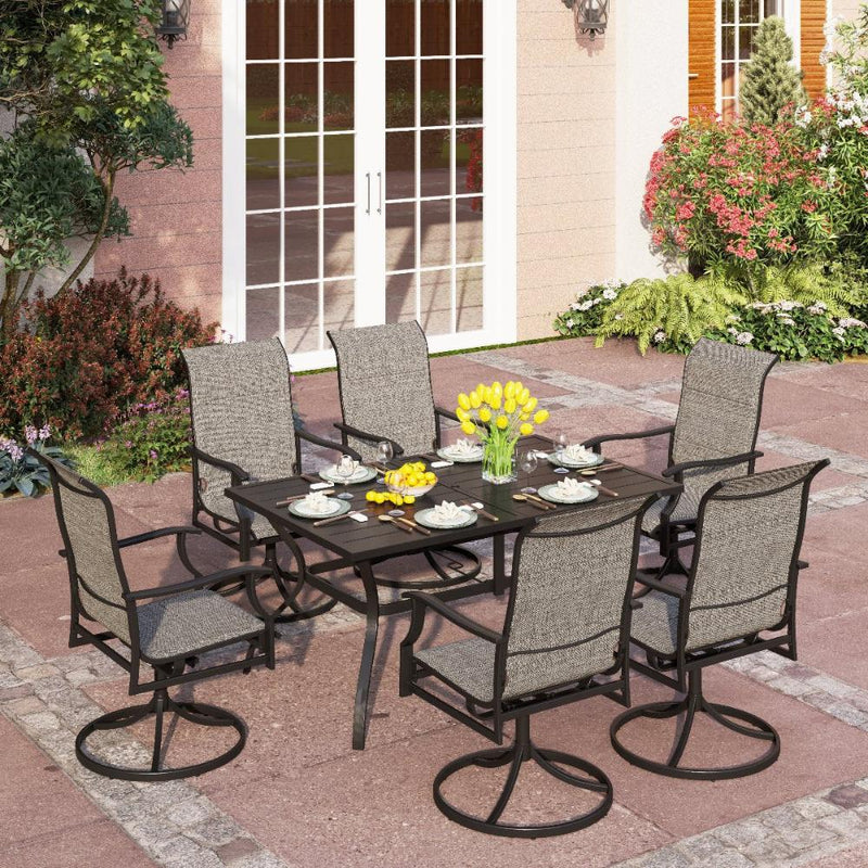 7-Piece Patio Dining Set With 6 Padded Textilene Swivel Chairs and Steel Table PHI VILLA
