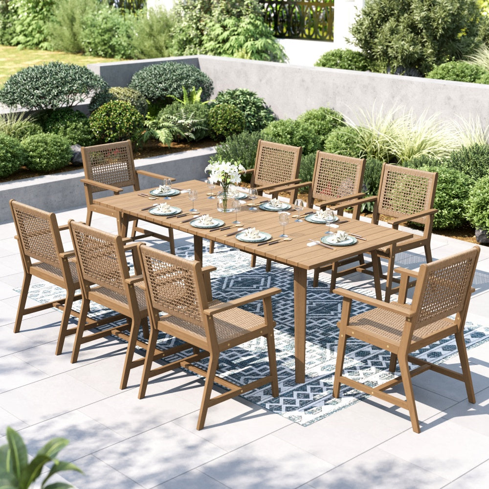 Honey Acacia Wood & Wicker Dining Set for Garden, Porch PHI VILLA
