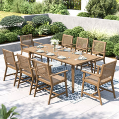 Honey Acacia Wood & Wicker Dining Set for Garden, Porch PHI VILLA