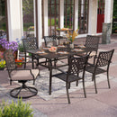 PHI VILLA 7-Piece Patio Dining Set 6 Steel Fixed/Swivel Chairs & Rectangle Table
