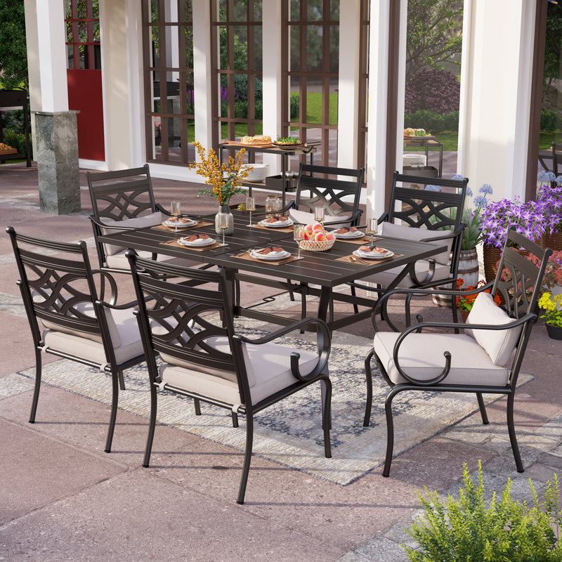 PHI VILLA 7-Piece Outdoor Dining Set 6 Fixed Chairs and Steel Rectangle Table