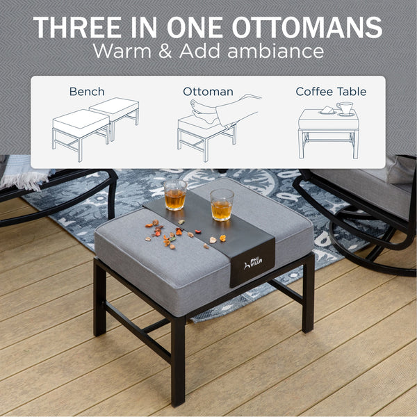 9-Seater Patio Metal Wave Sofa Sets With Fire Pit Table