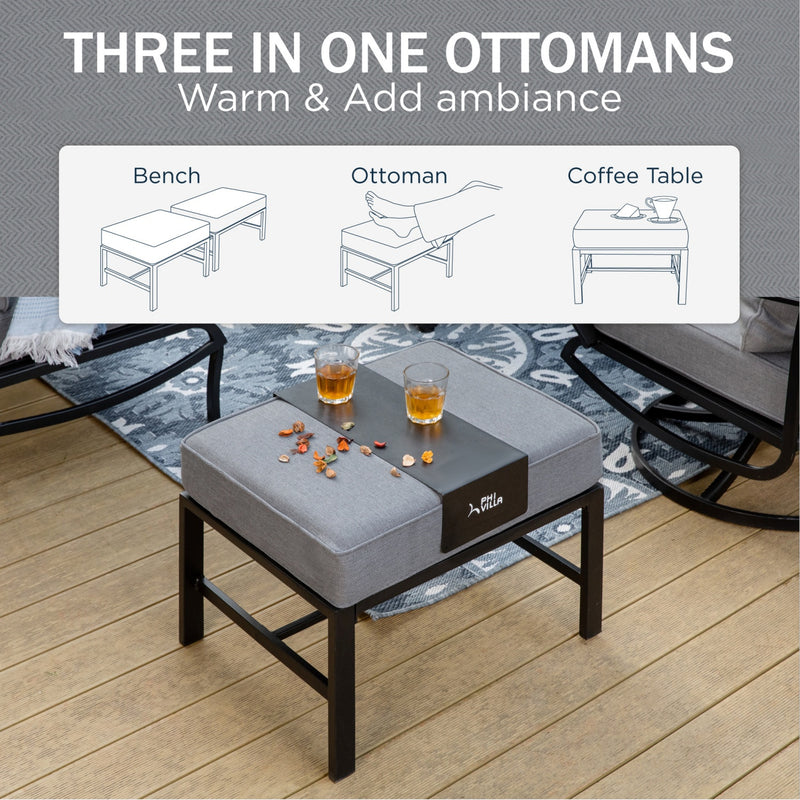 Phi Villa 7-Seater Outdoor Steel Sofa with Multi-functional Ottomans