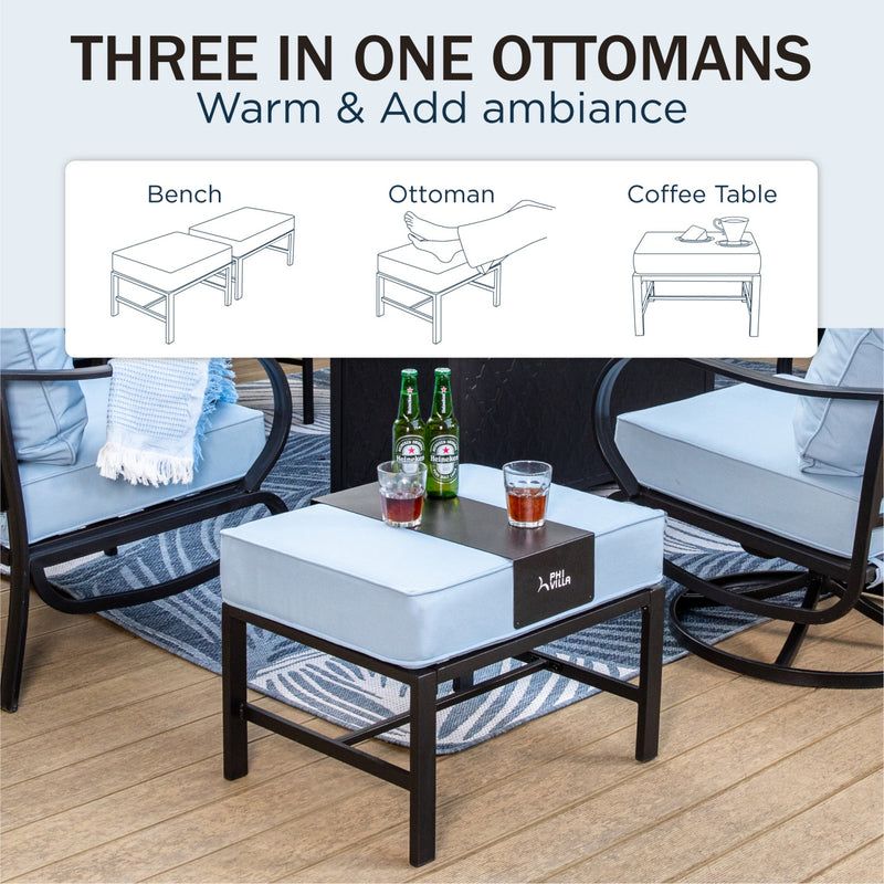 Phi Villa 7-Seater Patio Steel Conversation Sofa Set With Coffee Table & Ottomans