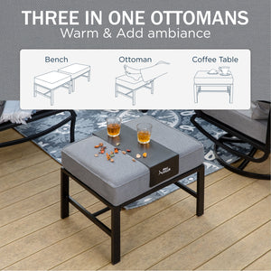 7-Seater Patio Metal Wave Sofa Sets with Fire Pit Table