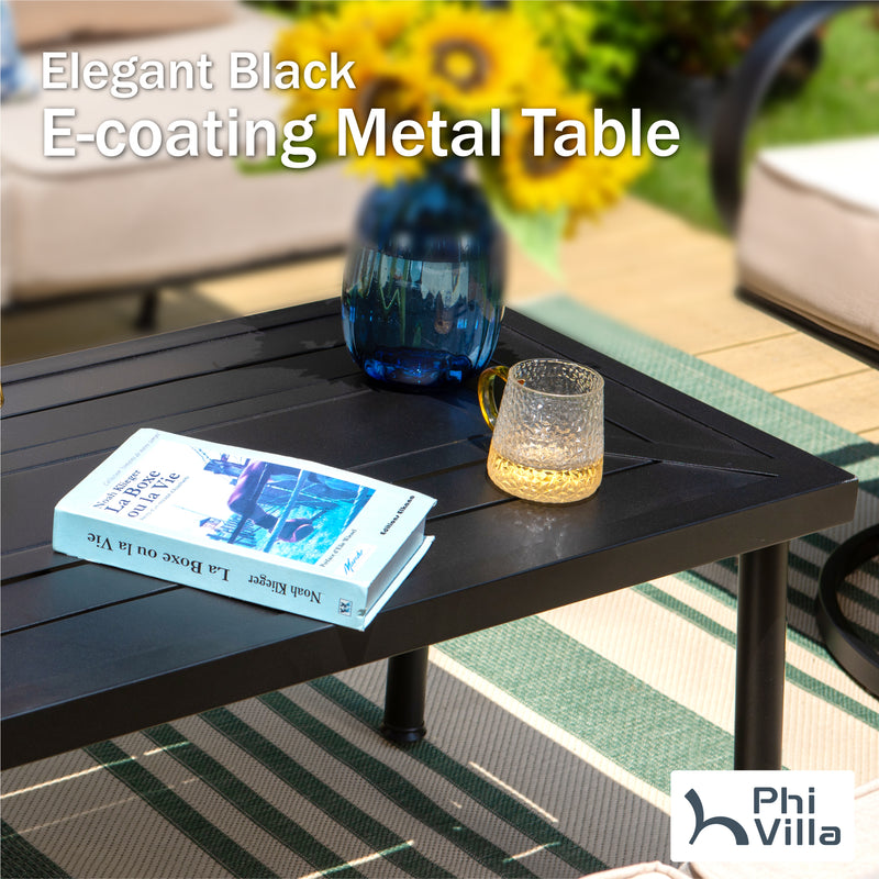 Phi Villa 7-Seater Outdoor Elegant Sofa Set With Cushions & Metal Coffee Table