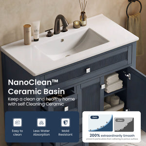 24"/36" Solid Wood Single Bathroom Vanity with Ceramic Top