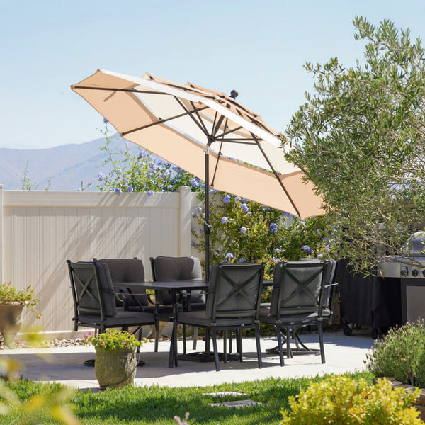 10ft 3 Tier Auto-tilt Patio Umbrella Outdoor Double Vented Umbrella