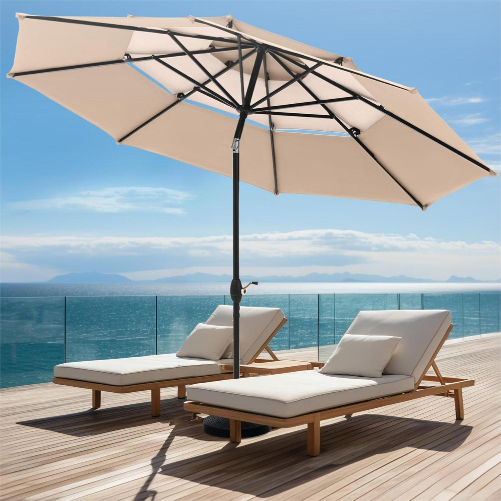 10ft 3 Tier Auto-tilt Patio Umbrella Outdoor Double Vented Umbrella