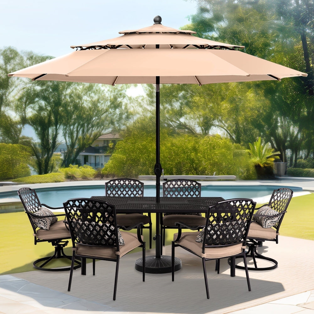 10ft 3 Tier Auto-tilt Patio Umbrella Outdoor Double Vented Umbrella