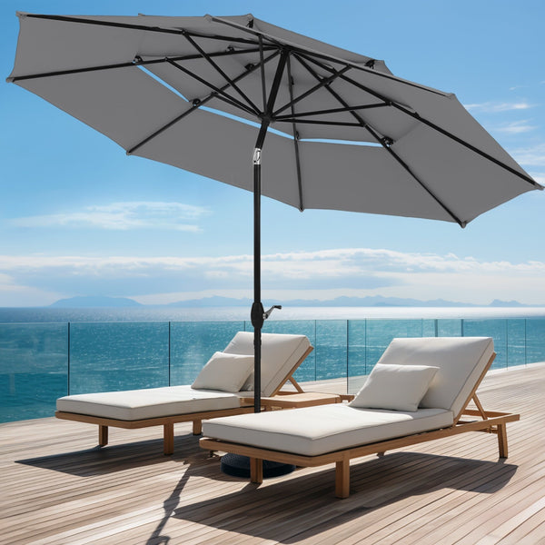 PHI VILLA 10ft 3 Tier Auto-tilt Outdoor Double Vented Patio Umbrella, Beige PHI VILLA 10ft 3 Tier Auto-tilt Outdoor Double Vented Patio Umbrella, Beige