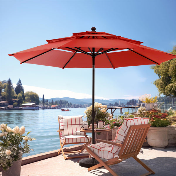 PHI VILLA 10ft 3 Tier Auto-tilt Patio Umbrella Outdoor Double Vented Umbrella