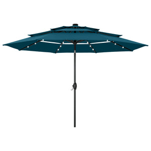 10ft Solar 3 Tier Auto-tilt Patio Vented Umbrella with LED Lights