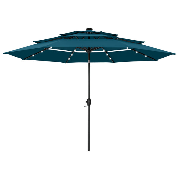 10ft Solar 3 Tier Auto-tilt Patio Vented Umbrella with LED Lights