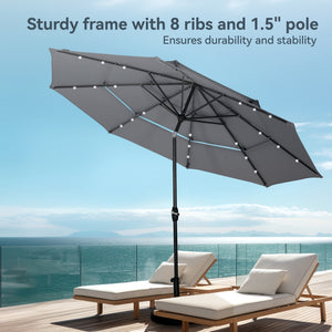 10ft Solar 3 Tier Auto-tilt Patio Vented Umbrella with LED Lights