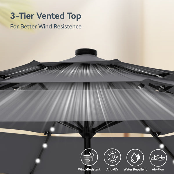 PHI VILLA 10ft 3 Tier Auto-tilt Outdoor Double Vented Patio Umbrella