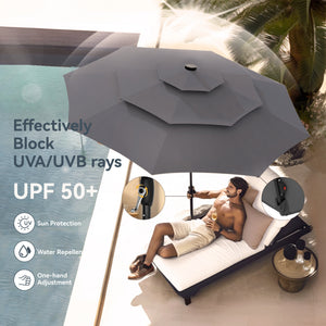 10ft Solar 3 Tier Auto-tilt Patio Vented Umbrella with LED Lights