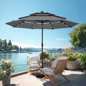 10ft Solar 3 Tier Auto-tilt Patio Vented Umbrella with LED Lights