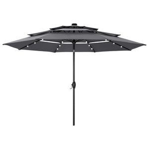 10ft Solar 3 Tier Auto-tilt Patio Vented Umbrella with LED Lights