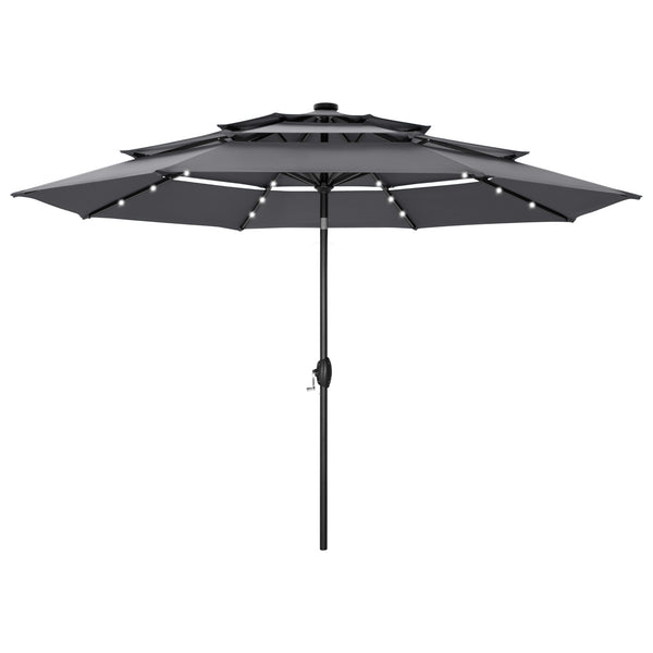10ft Solar 3 Tier Auto-tilt Patio Vented Umbrella with LED Lights