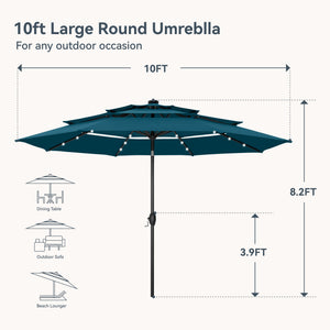 10ft Solar 3 Tier Auto-tilt Patio Vented Umbrella with LED Lights