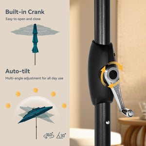 10ft Solar 3 Tier Auto-tilt Patio Vented Umbrella with LED Lights