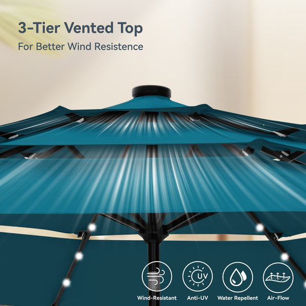 PHI VILLA 10ft 3 Tier Auto-tilt Outdoor Double Vented Patio Umbrella