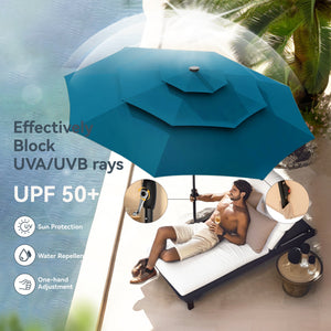 10ft Solar 3 Tier Auto-tilt Patio Vented Umbrella with LED Lights