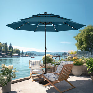 10ft Solar 3 Tier Auto-tilt Patio Vented Umbrella with LED Lights
