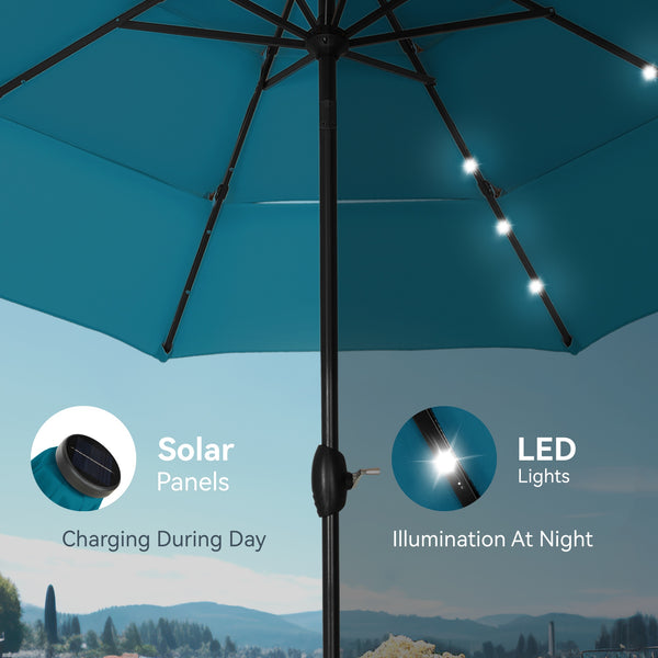 10ft Solar 3 Tier Auto-tilt Patio Vented Umbrella with LED Lights