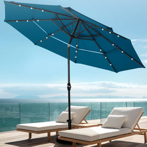 10ft Solar 3 Tier Auto-tilt Patio Vented Umbrella with LED Lights