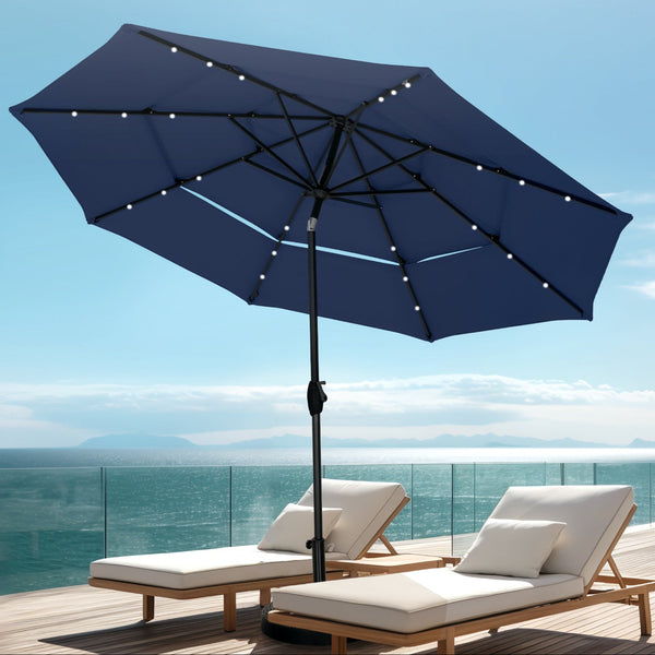 10ft Solar 3 Tier Auto-tilt Patio Vented Umbrella with LED Lights