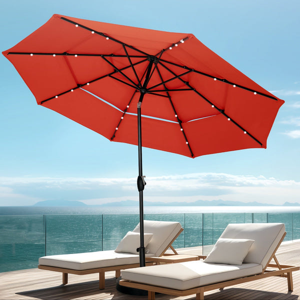 10ft Solar 3 Tier Auto-tilt Patio Vented Umbrella with LED Lights