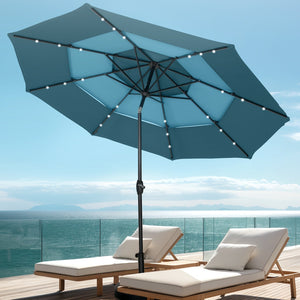 10ft Solar 3 Tier Auto-tilt Patio Vented Umbrella with LED Lights