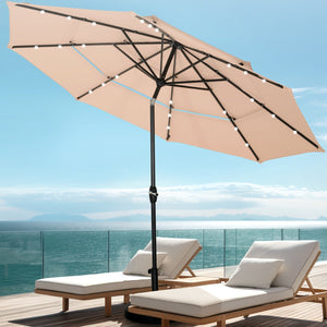 10ft Solar 3 Tier Auto-tilt Patio Vented Umbrella with LED Lights