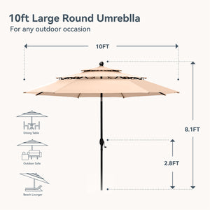 10ft 3 Tier Auto-tilt Patio Umbrella Outdoor Double Vented Umbrella